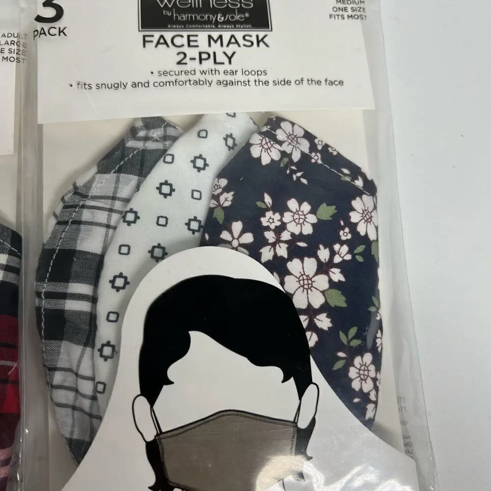 Bundle of 18 Face masks 2-ply 6 packs/ 1 pack toddler sz 1 pack adult L 4 packsM